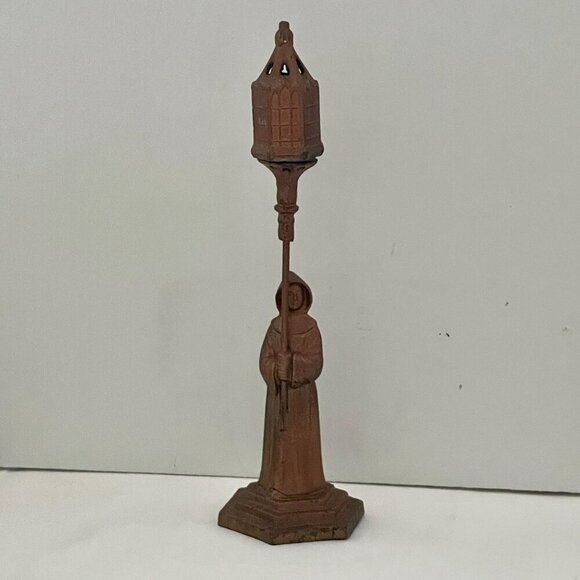 Vintage Early 20th C. Vantines Bronzed Monk Incense Burner Figurine with Lantern - Picture 1 of 6